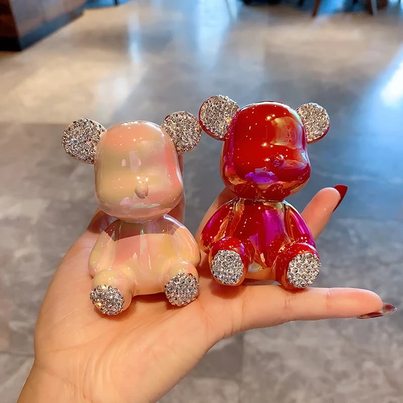 Luxury Rhinestone Cartoon Cute Bear Car Ornaments Electroplated Resin Auto Dashboard Interior Decoration Accessories Home Gifts