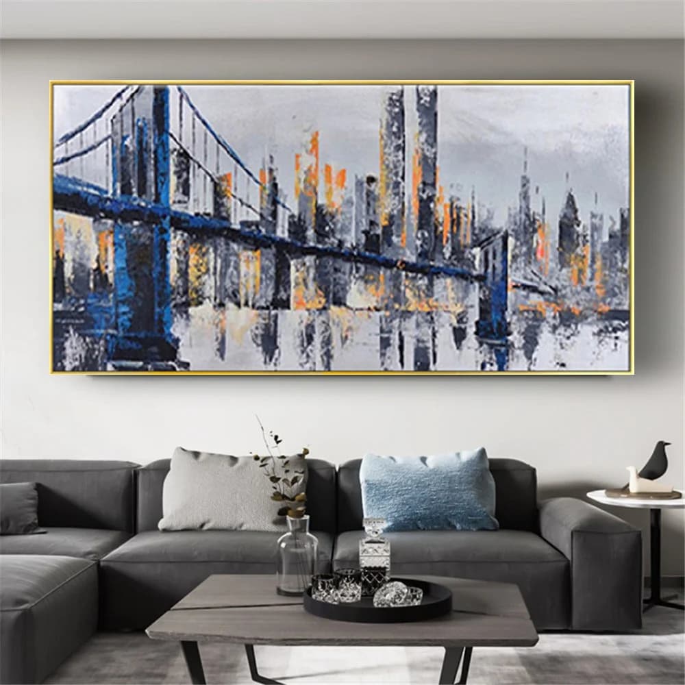 Prague Bridge Picture Hand-painted Oil Painting Modern Home Decor Canvas Painting Abstract City Landscape Wall Art on Room Decor