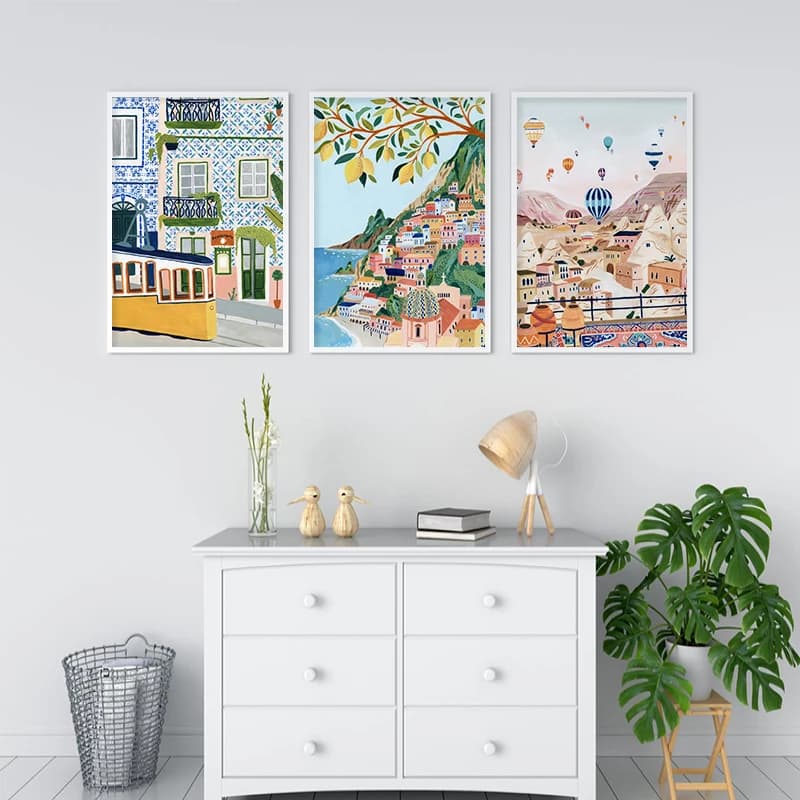 Nordic Europe City Travel Poster Print Barcelona Positano Landscape Canvas Painting Wall Art Pictures for Living Room Home Decor