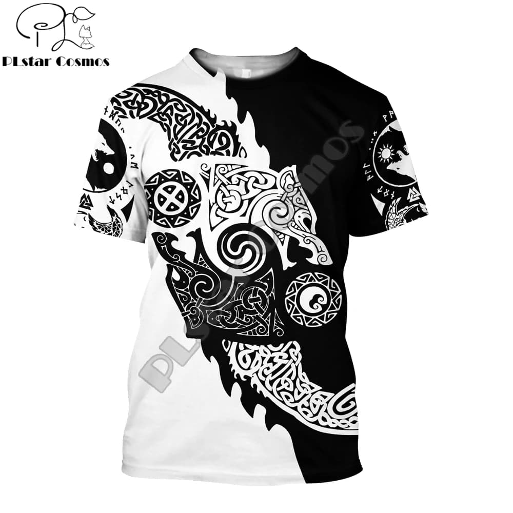 2023 Summer T-shirt Fenrir Wolf symbol Tattoo 3D Printing Men Casual short Sleeve Tee shirts Unisex Street Tee Tops TX-67