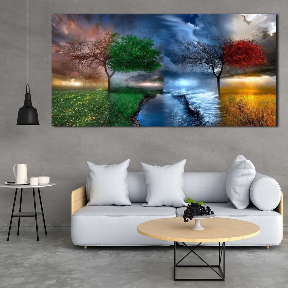Tree and flowers on the riverside landscape HD print poster picture canvas painting for living room wall art home decor
