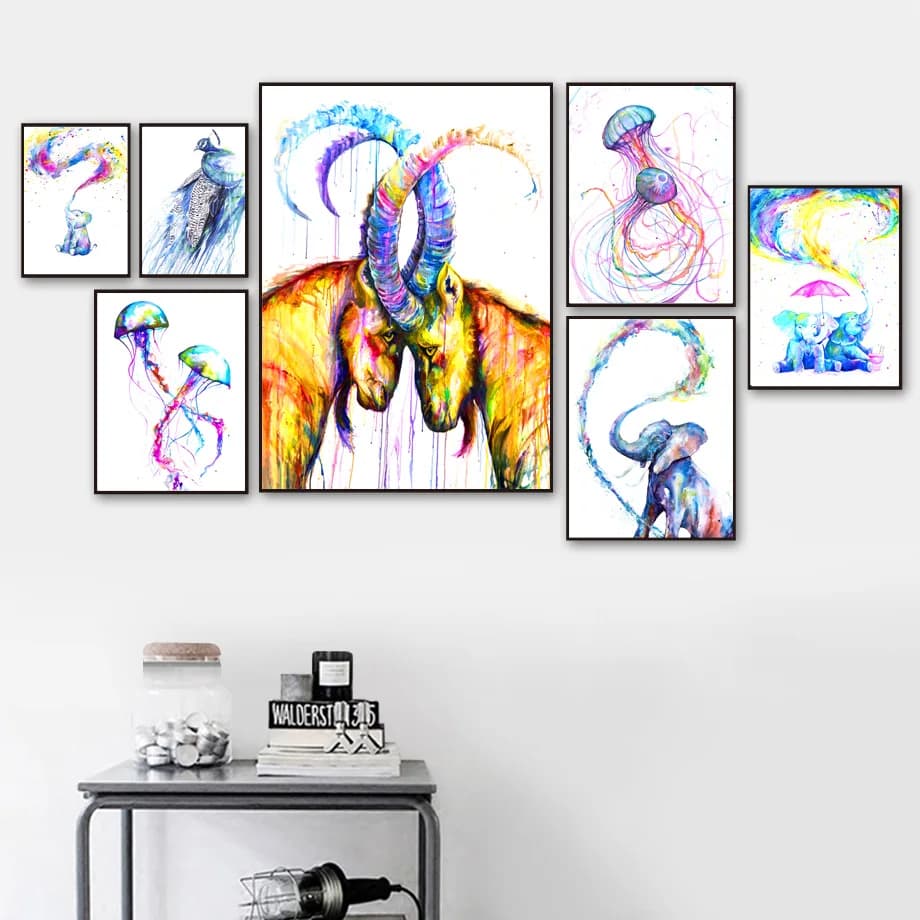 Eagle Elephant jellyfish Antelope Deer Whale Bear Wall Art Canvas Painting Nordic Posters And Print Animal Wall Decor