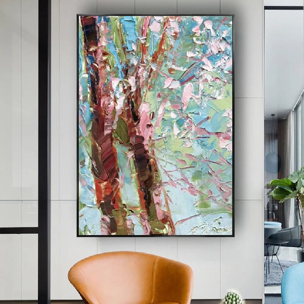 Modern Canvas Wall Art Abstract Handmade Oil Painting Palette Knife Thick Oil Tree Picture For Home Hotel Interior Wall Decor