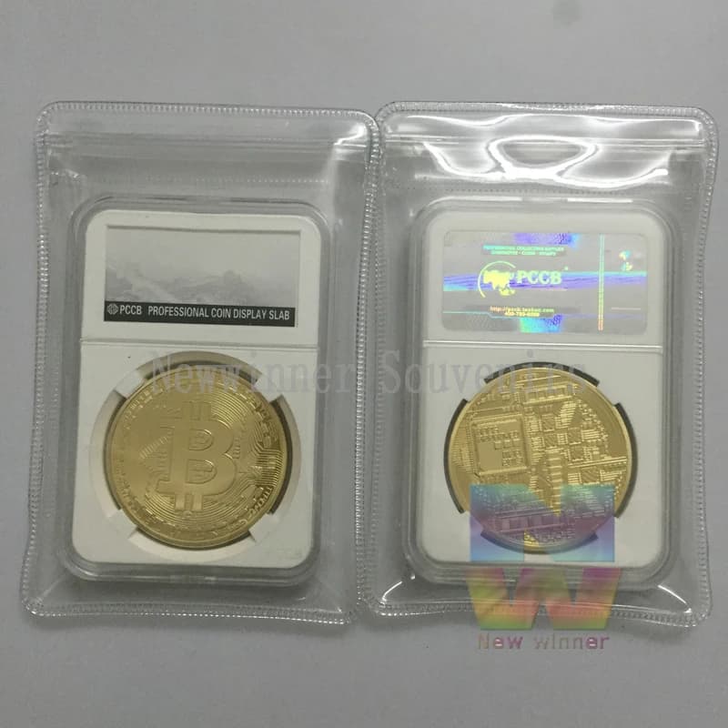 1pcs 999 Gold Plated Coin Bitcoin BTC Souvenir Gift Metal Round coins with PCCB Seal Case Free shipping