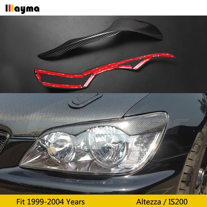 Carbon Fiber & Fiber Glass Primer Car Headlight Eyebrow Cover Trim Sticker Head Lamp Eyelid For Lexus IS200 Altezza 1999 - 2004