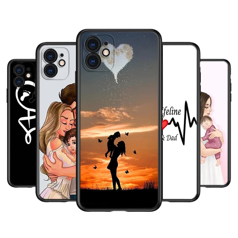 Mom Dad Baby Family For Apple iPhone 15 14 13 12 Mini 11 Pro XS MAX XR X 8 7 6S 6 Plus 5S SE Black Phone Case Silicone Cover