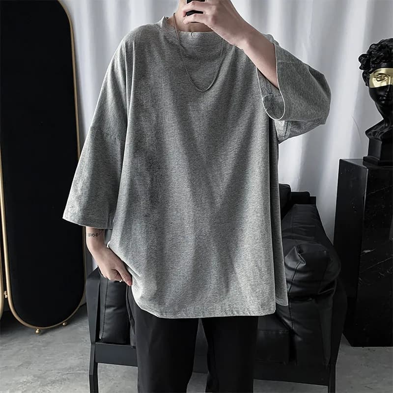 Black Gray Solid Brief Casual Fashion Men T Shirts Long Sleeve 2022 Autumn Spring Clothing Harajuku Loose Studen Top Oversized