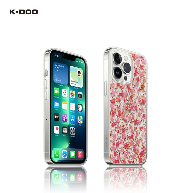 KZDOO Small Flowers Genuine Floral Case,Natural Dried Flower Bling Cover Clear Egde,Back Shell For iP13,13mini,13pro,13promax