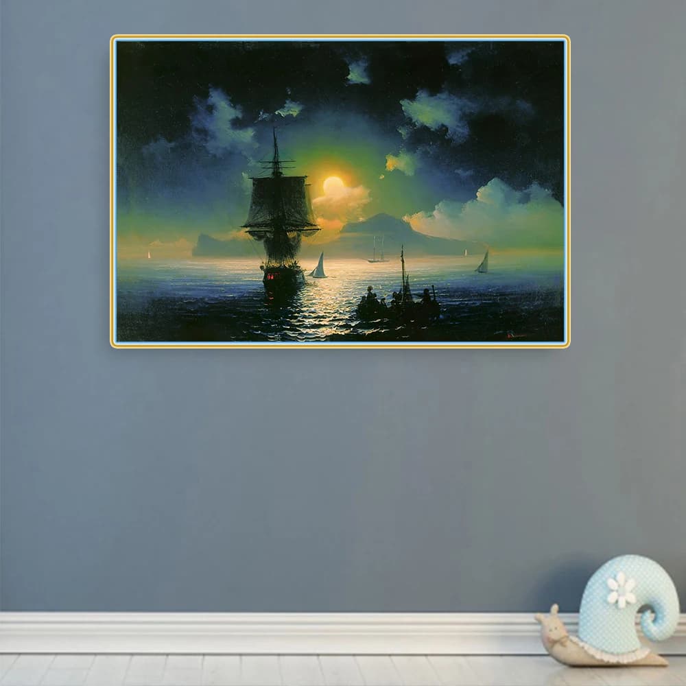 Ivan Aivazovsky《Lunar night on-Capri》Canvas Art Oil Painting Artwork Picture Modern Wall Decor Home Living room Decoration