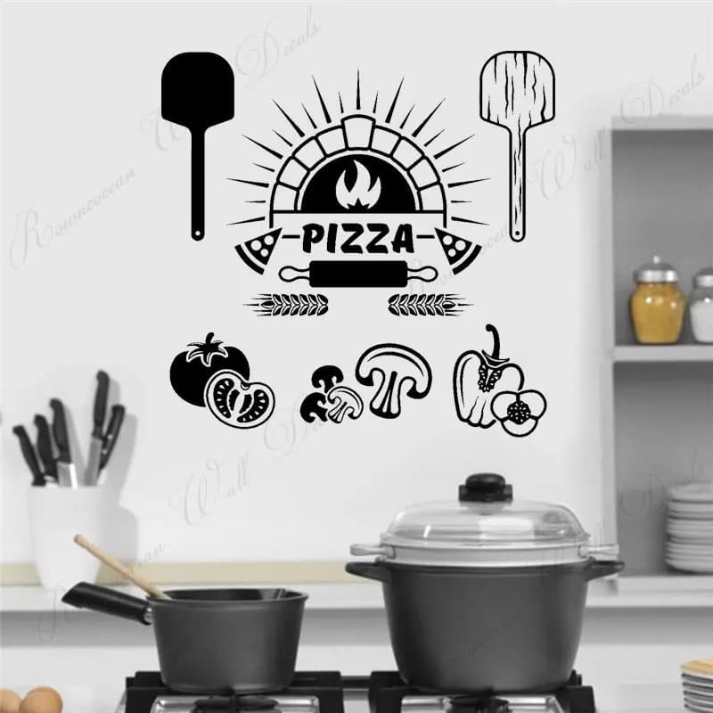 Vinyl Wall Decal Pizza Italian Restaurant Cooking Kitchen Wall Stickers Mural Removable Self Adhesive Murals Wallpaper 4412