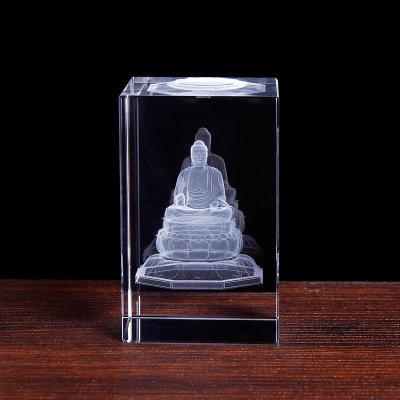 New design Classic Trasparent Crystal cube with 3D Buddha Statues Sculptures Home Decoration Crafts Religious Belief Souvenir