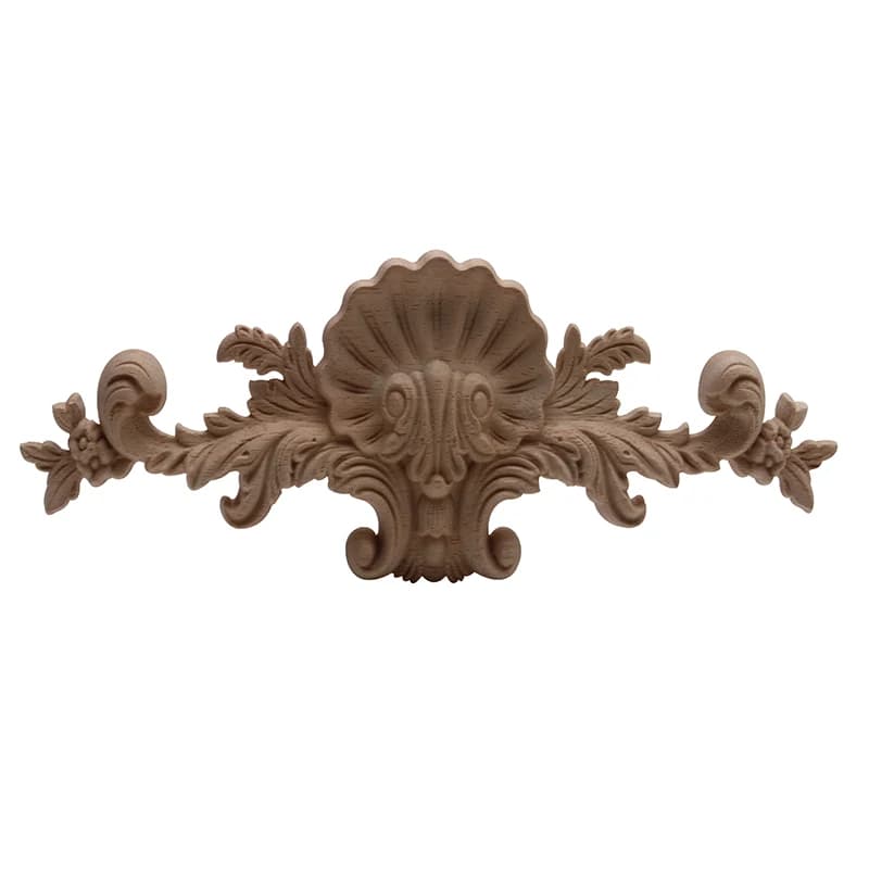 European Modern Carved Floral Wooden Furniture Decoration Accessories Cabinet Corner Doors Wood Figurines Onlay Wood Applique