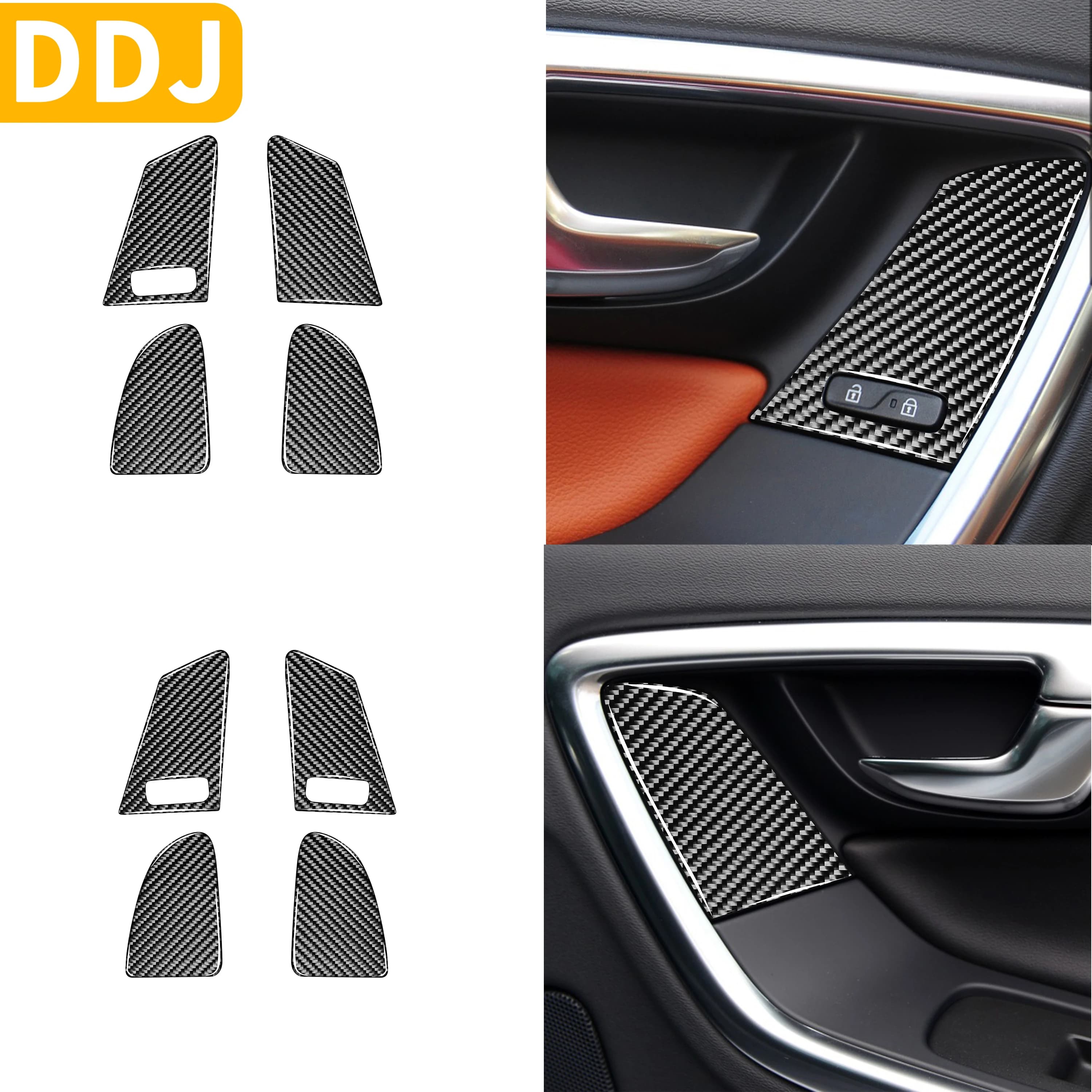For Volvo S60 V60 XC60 2010-2018 Accessories Car Carbon Fiber Interior Door Lock Switch Panel Trim Cover Sticker Styling
