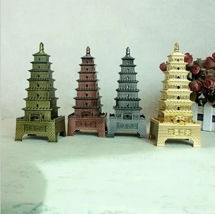 China Ancient Capital Xi'an Tourism Memorial Metal Simulation Big Wild Goose Pagoda Model Home Office Decor Send Friend Gifts