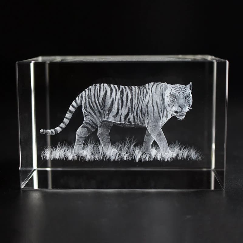 K9 Crystal Tiger Model Statue 3D Laser Engraving Cube Collection Souvenir Tiger Glass paperweight Office Home Decoration