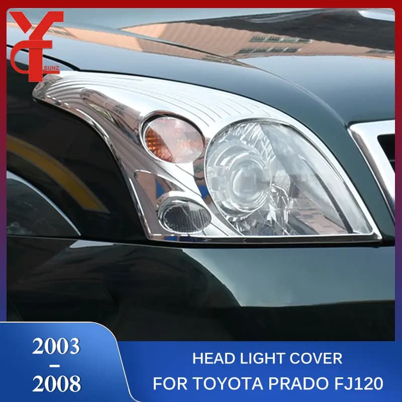 ABS Chrome Headlight Cover For Toyota Prado Fj120 2003 2004 2005 2006 2007 2008 Land Cruiser Accessories Front Lamp Hood YCSUNZ