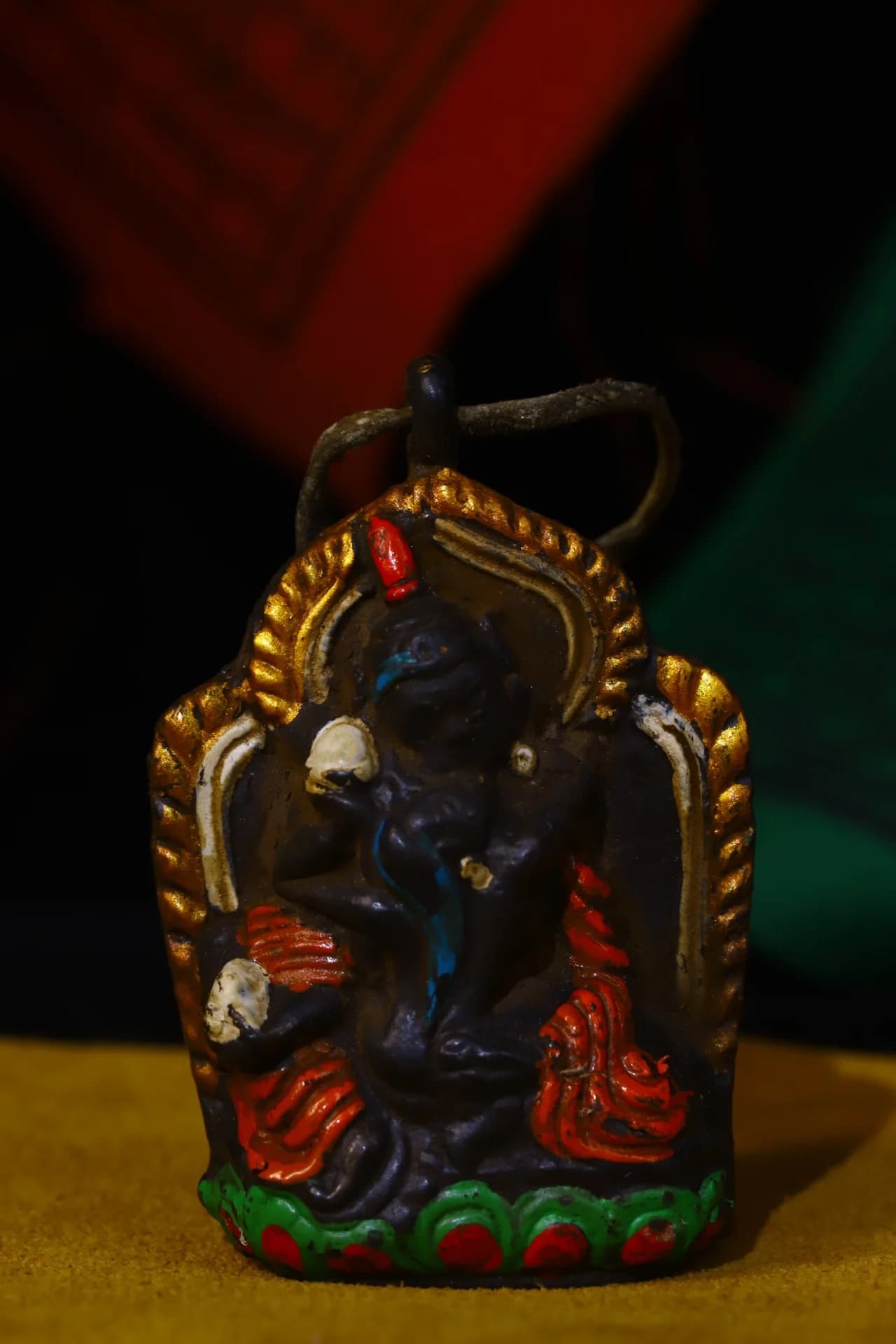 3"Tibetan Temple Collection Old Bronze Painted Happy Buddha Yab-Yum Buddha Card Amulet Pendant Town House Exorcism