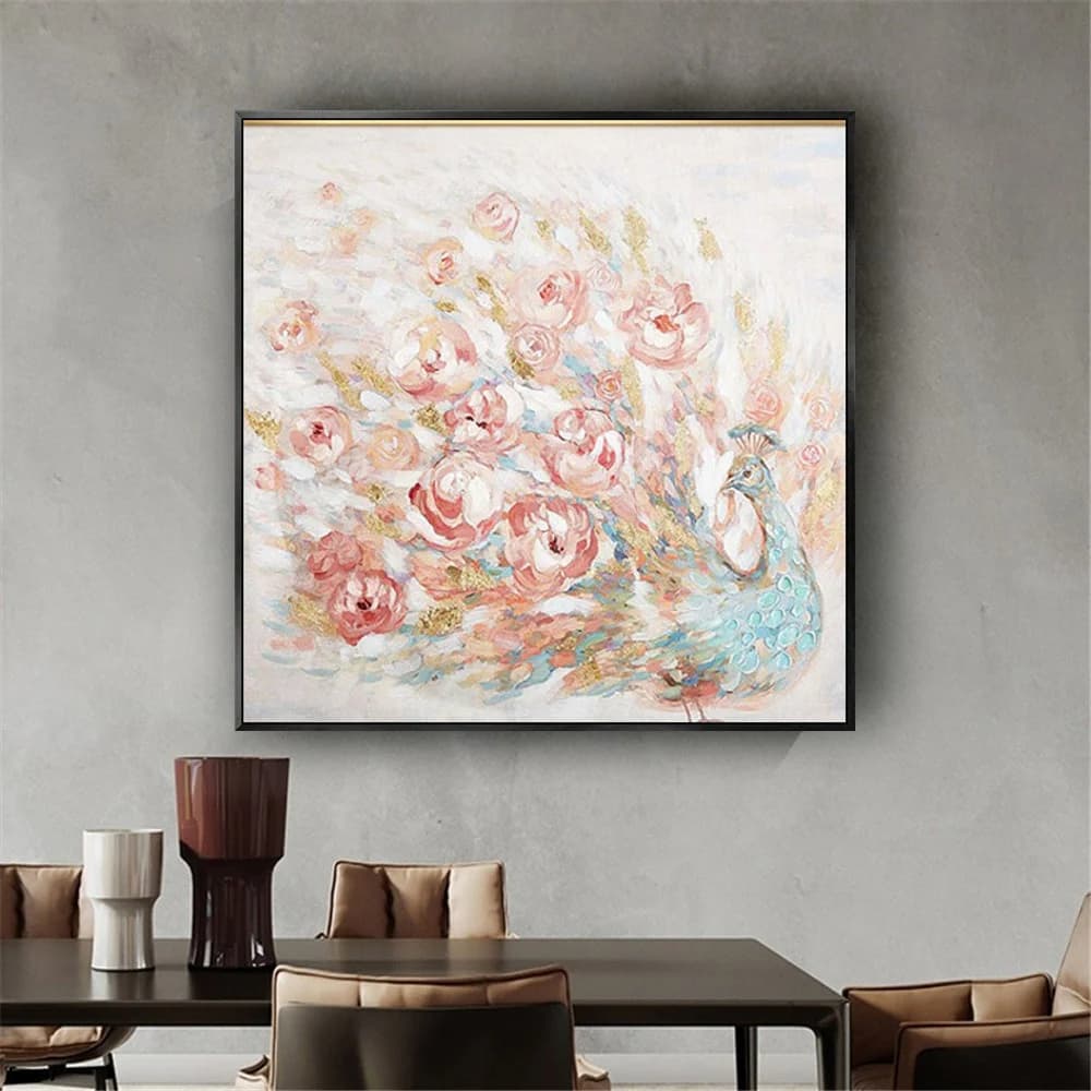 100% Handmade Oil Painting Modern Pink Peacock Picture Wall Art Canvas Pictures Children's Room Decor For Living Room Home Decor