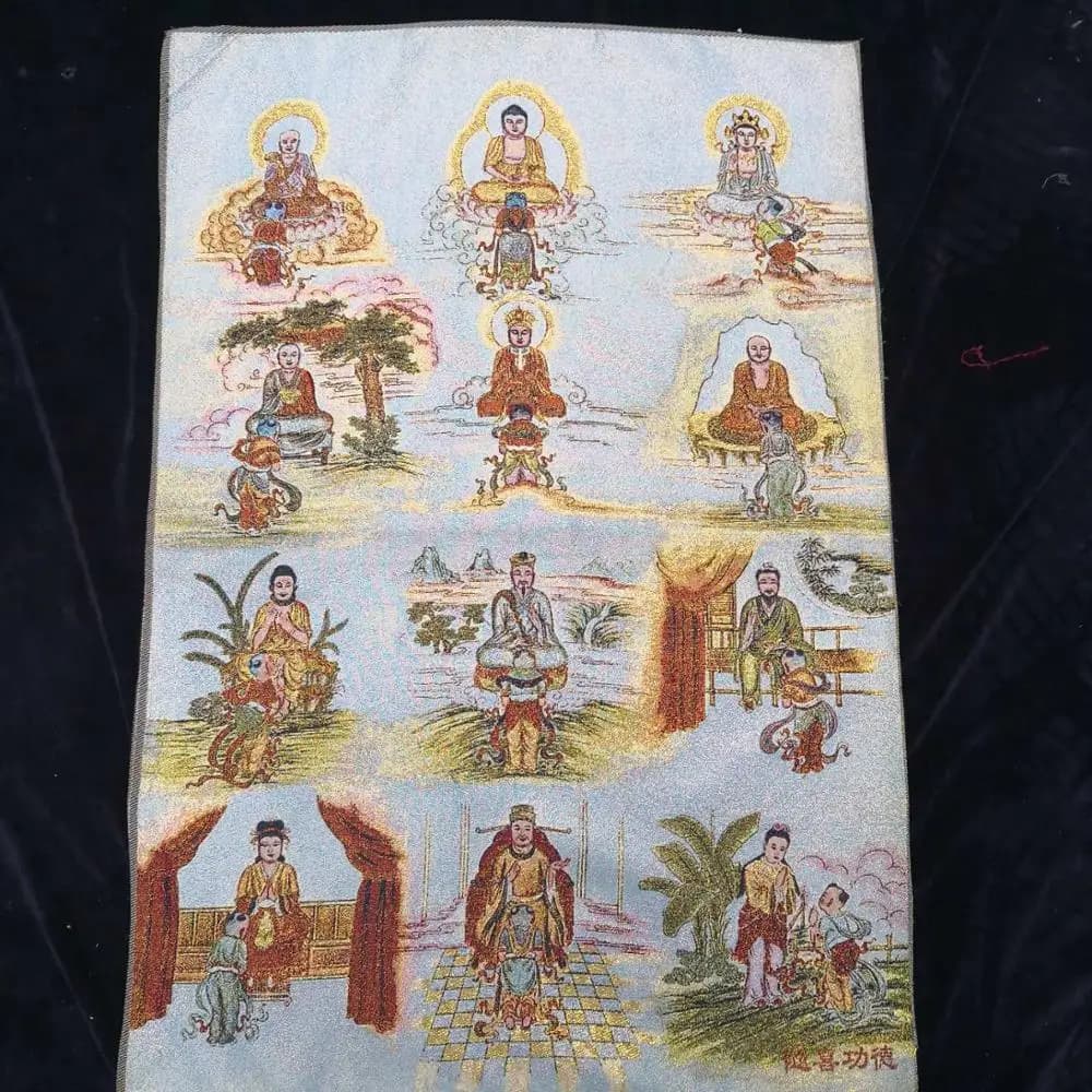 35"Thangka Embroidery Tibetan Buddhism silk embroidery brocade Nepal Sakyamuni 12Incarnation Worship Buddha Thangkas