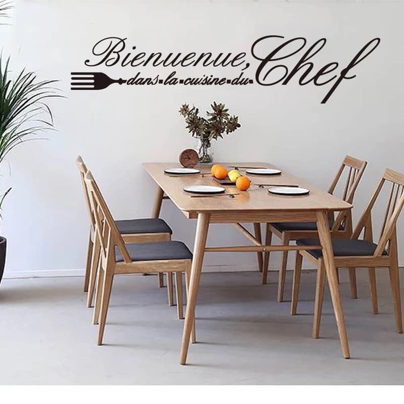 French Welcome Chef Kitchen Fork Wall Sticker Dining Room Resturant Family Love Quote Wall Decal Kitchen Vinyl Home Decor