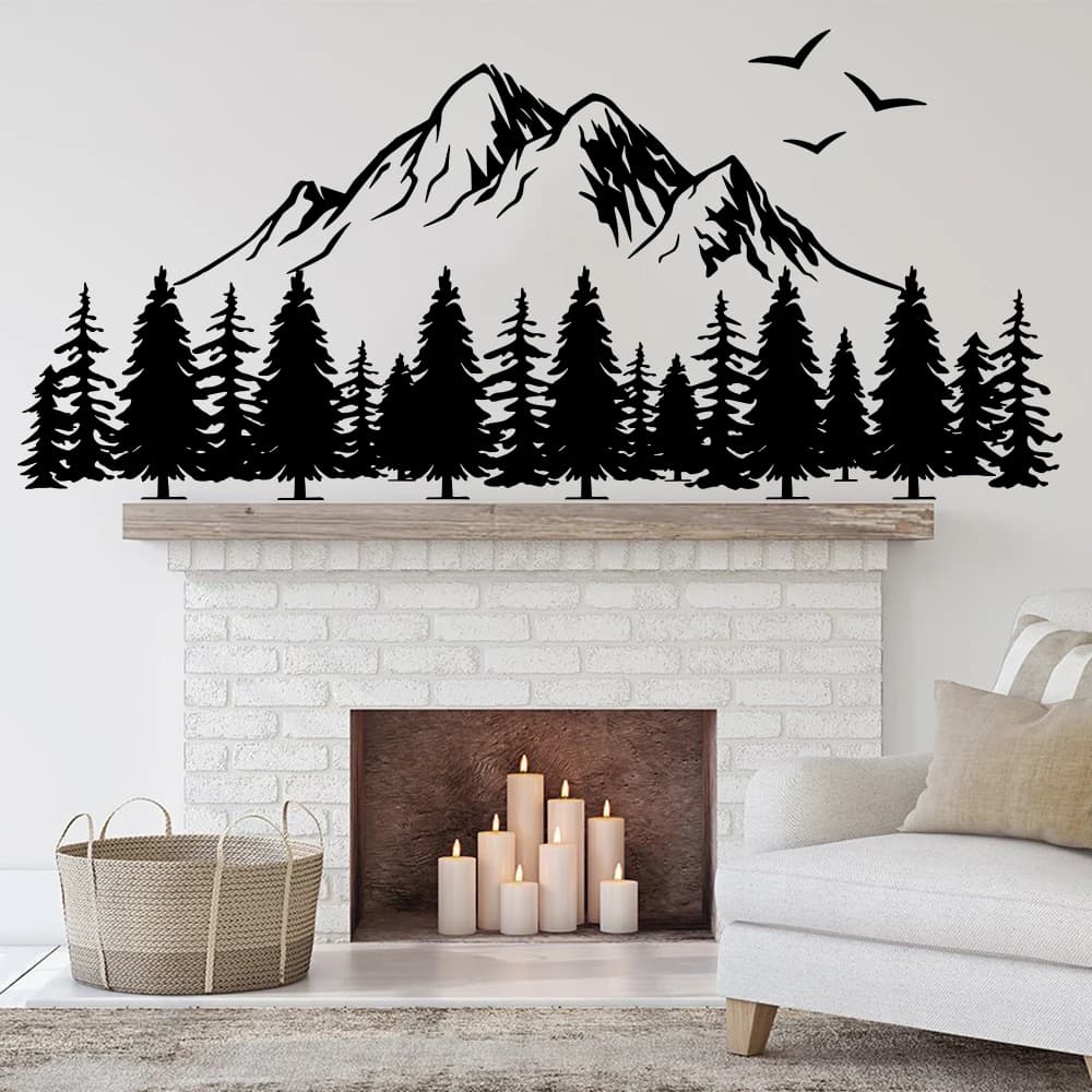 Large Mountain Forest Camping Outdoors Adventure Wall Decal Pine Trees Hunting Camper Rv Motorhome Wall Sticker Bedroom