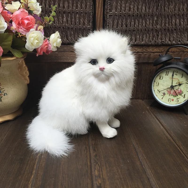 Cute Simulation Stuffed Plush White Persian Cats Realistic Lovely Cat Dolls Animal Model Home Decor Ornaments Kids Girls Gift