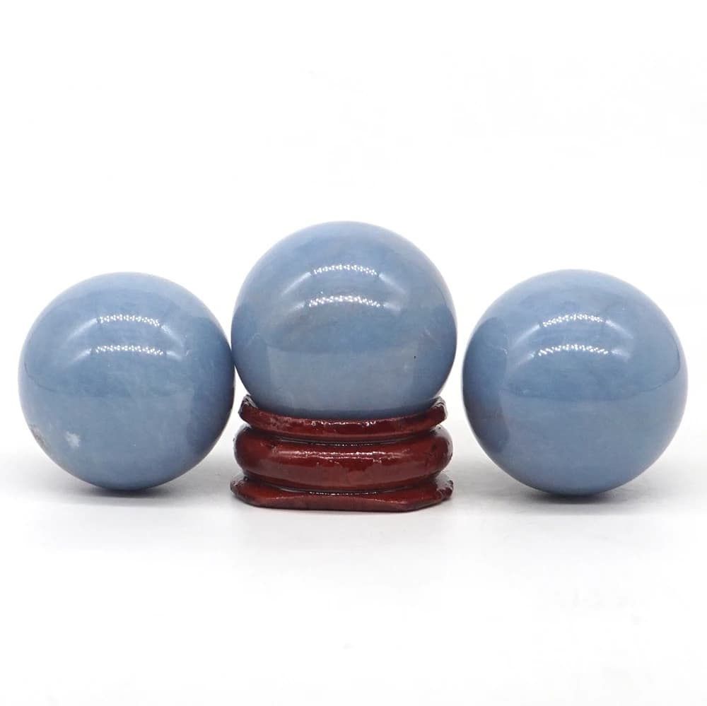 28MM Natural Gemstone Blue Angelite Crystal Reiki Healing Sphere Hand Massage Ball Feng Shui Home Decoration With Stand (1pcs)