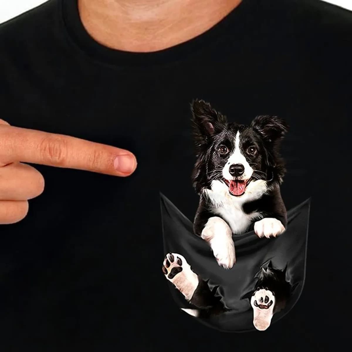Pet Dog T-Shirt Fashion Brand Summer Pocket Border Collie Printed T-shirt Men's for Women Shirts Hip Hop Tops Funny Cotton Tees
