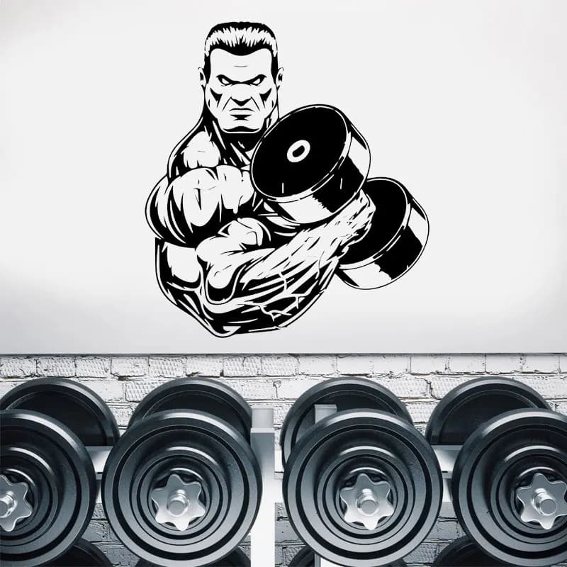 Gym Sign Fitness Bodybuilder Sport Muscles Dumbbells Vinyl Cut Wall Sticker Removable Transfer Decals Gym Mural Wall Poster S013