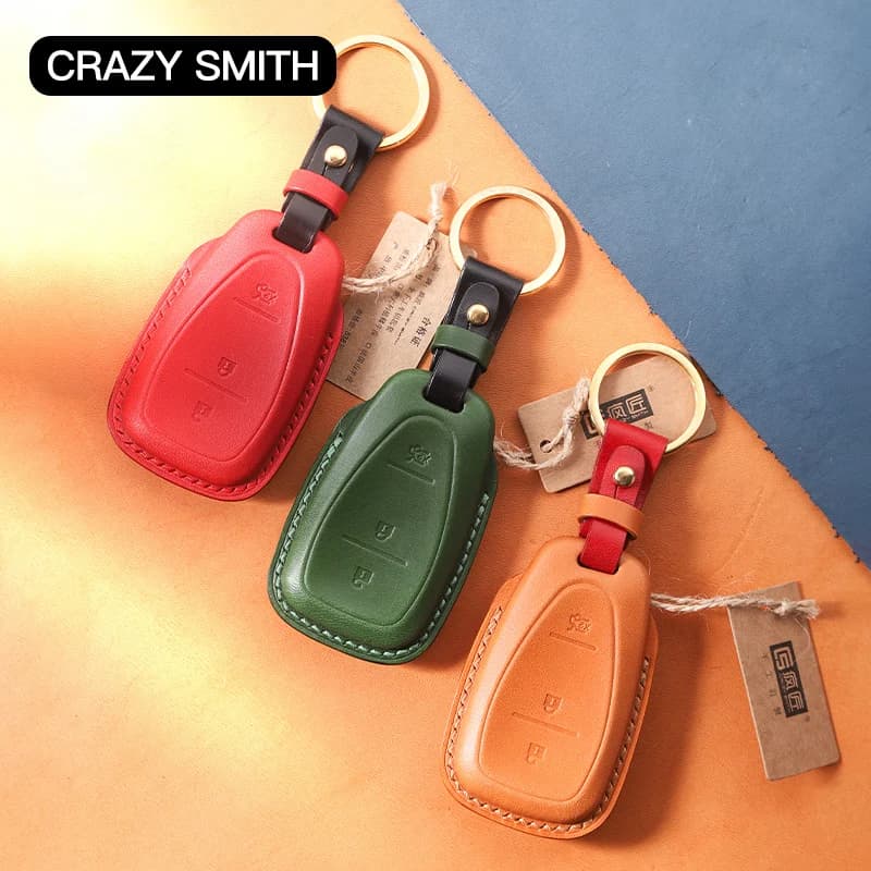 Crazy Smith Handmade Car Key Case Cover for Chevrolet malibu XL/Equinox Vegetable Tanned Leather High Quality Crafts Gifts Brown