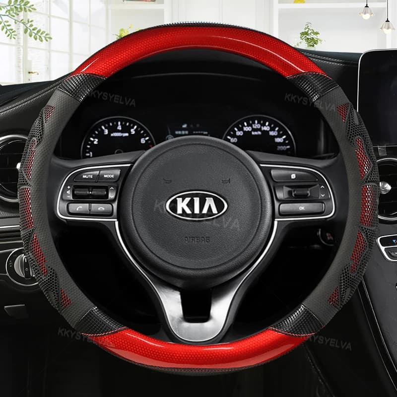 Carbon Fiber Leather Sport Car Steering Wheel Cover for Kia Rio 2 3 4  K2 K3 K4 K5 K3S KX1 KX3 KX5 KX7 Rio Soul Auto Accessories