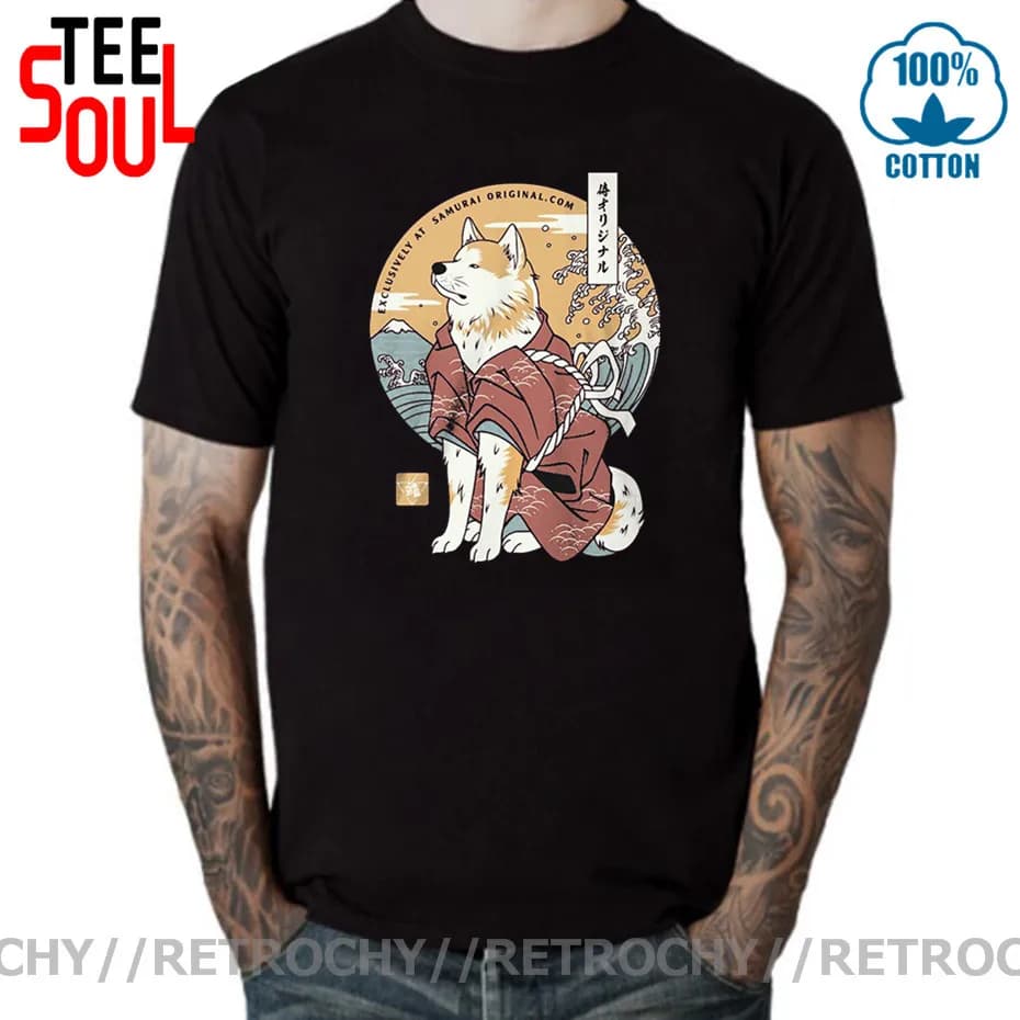 Japanese Anime Shiba Inu Dog Akita Samurai T shirts men Cartoon Samurai Warrior Shiba Inu T-shirt 2021 Latest Design Fashion Tee