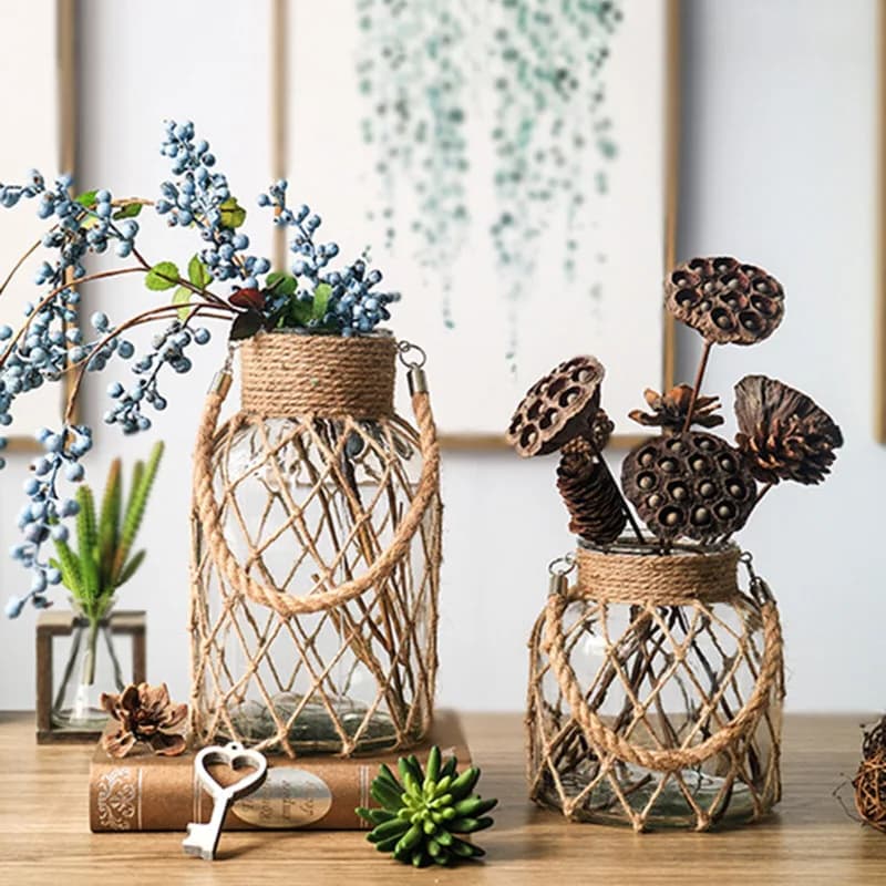 Hydroponics Braided Rope Glass, Vintage Vase, Hemp Rope, Floral Display, Home Decor, New, 2024
