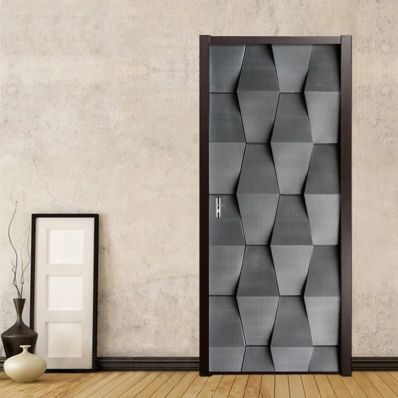 PVC Waterproof Self-adhesive Door Sticker 3D Stereo Abstract Gray Black Wallpaper For Living Room Bedroom Door Decor Mural Decal