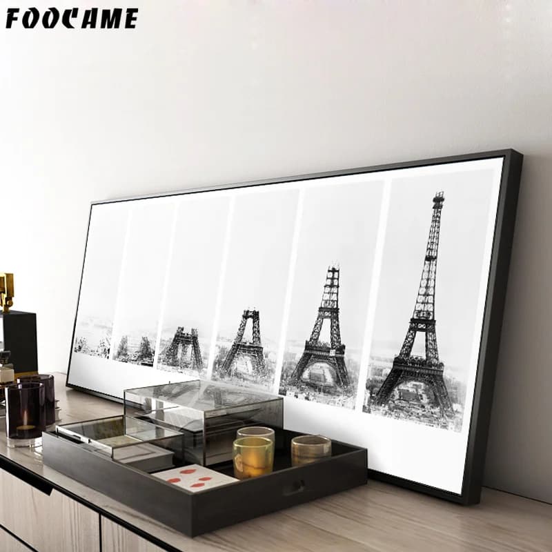 Eiffel Tower Time-Lapse Photography Poster Decorative Prints Canvas Painting Wall Art Black and White Picture Living Room Decor