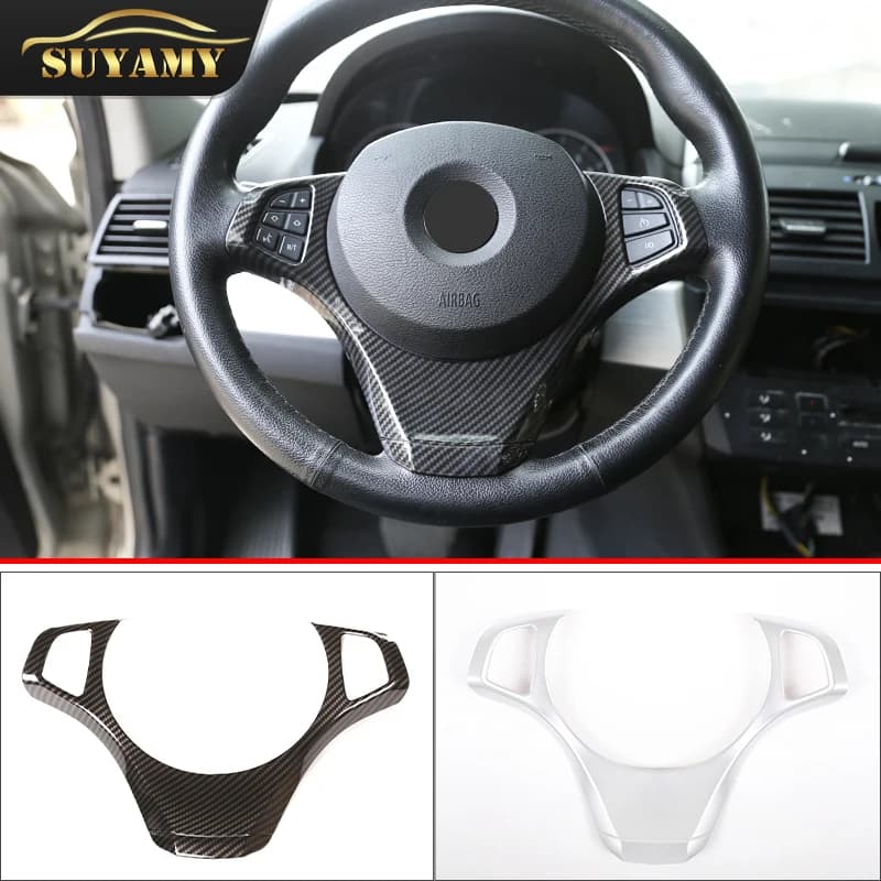 For BMW X3 E83 2006-2009 ABS Carbon Fiber Car Steering Wheel Decorative Frame Interior Sticker Decoration Accessories