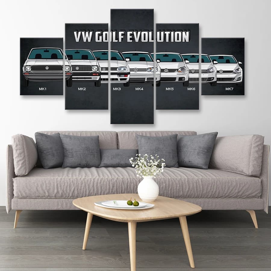 Vintage 5 Panels Canvas Art Hot VW Bus Sport Car Classic Poster Painting Living Room Wall Picture Print Home Decor Framework
