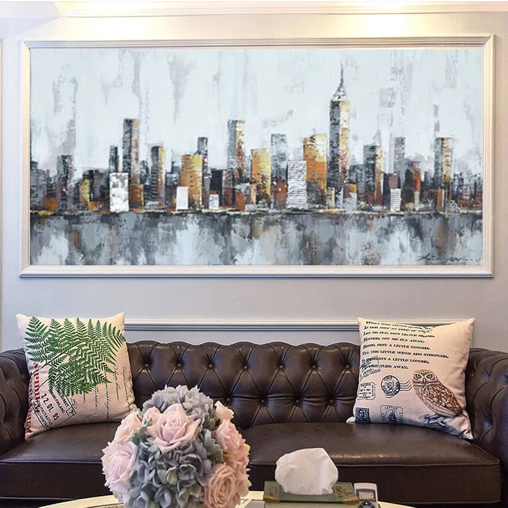 Large-Size 100% Hand-Painted Modern Oil Paintings Urban Metropolis By The Seine River Canvas Painting. Home Decoration Wall Art