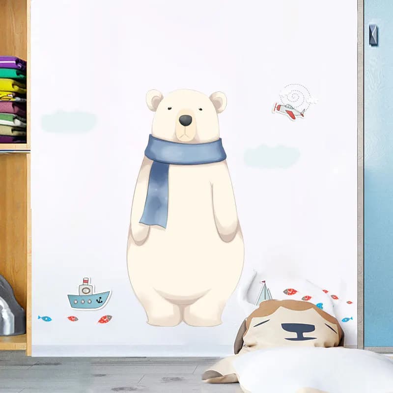 Cartoon Polar Bear Wall Sticker For Kids Room Background Decoration Mural Children's Bedroom Decor Removable Nursery Home Decals