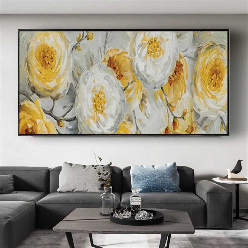 Hand Painted beautiful Oil Painting On Canvas Yellow flowersabstract  floral wall art For Living Room decorate Modern mural Art