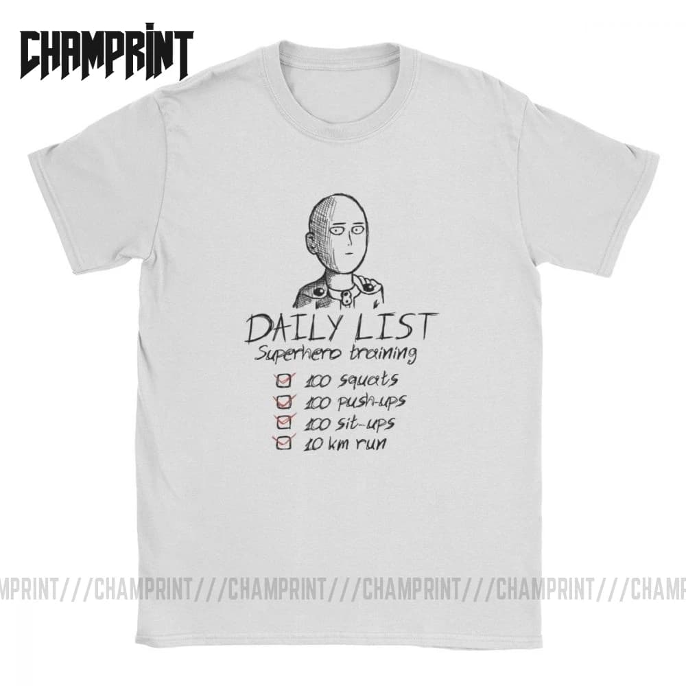 Men's One Punch Man Daily List T Shirts Saitama OPM Oppai Anime Manga 100% Cotton printed Short Sleeve Tees Plus Size T-Shirt
