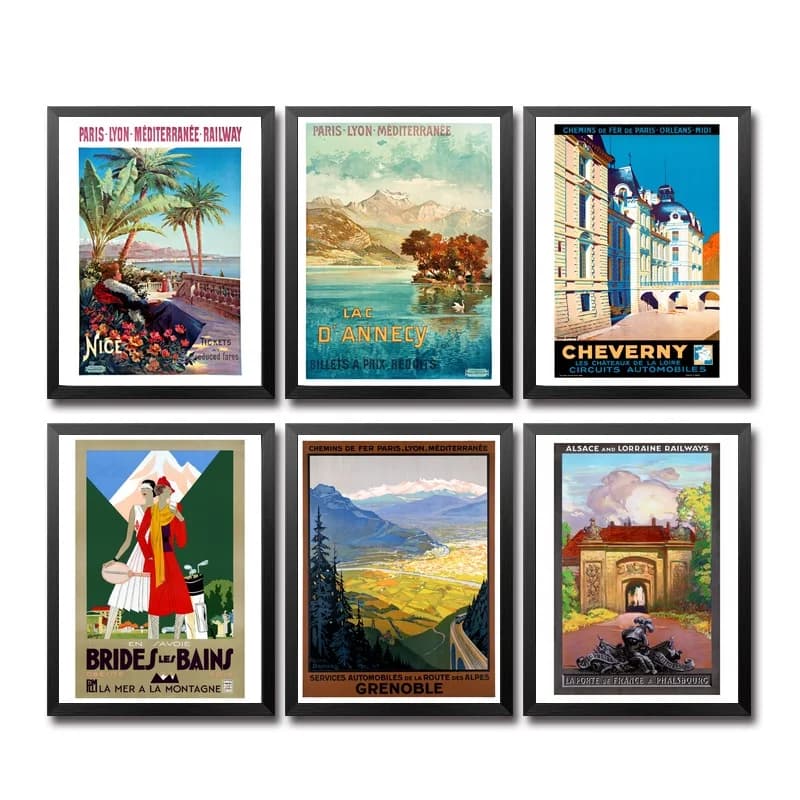 France Lyon Cheverny Bains Grenoble Cruise ship Vintage Travel Poster