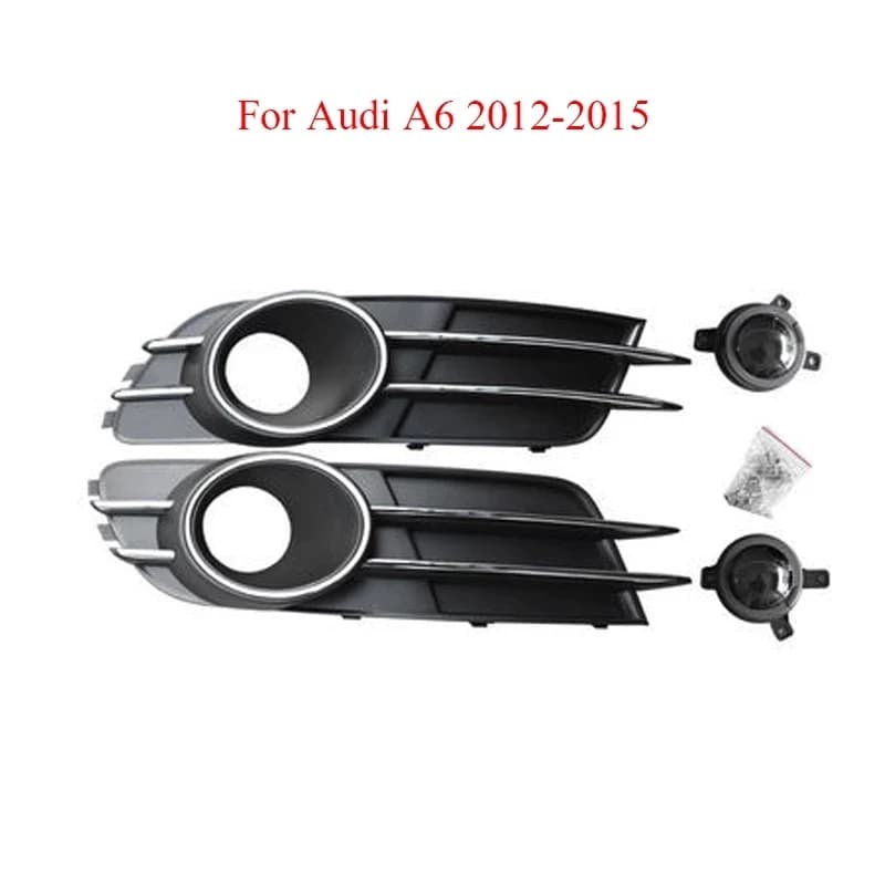 2PCS Car Auto Lower Bumper Grille Cover With Fog Light Decoration Car-Styling Fog Light Grill Vent For Audi A6 C7 2012 -2015