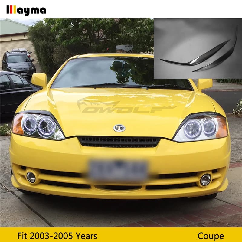 Carbon Fiber Headlight Decorative Sticker for Hyundai Coupe 2003 - 2005 Fiber Glass Primer Matte Black Front Eyebrow 2pcs/Set