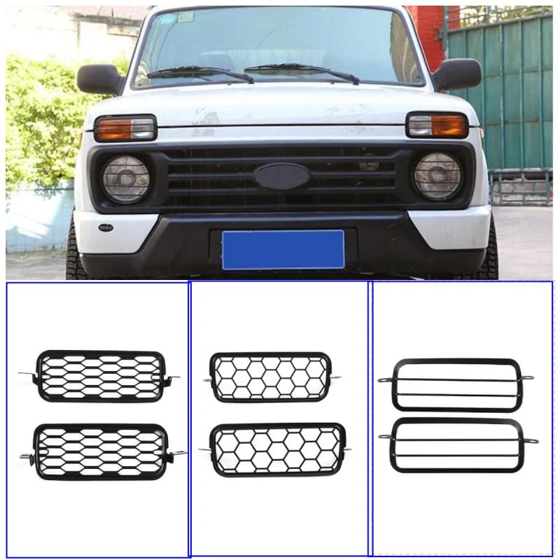 2 PCS Carbon Steel Car Front Fog Lamp Cover Net Lampshade Protector Case Mesh Moulding Accessories For LADA NIVA
