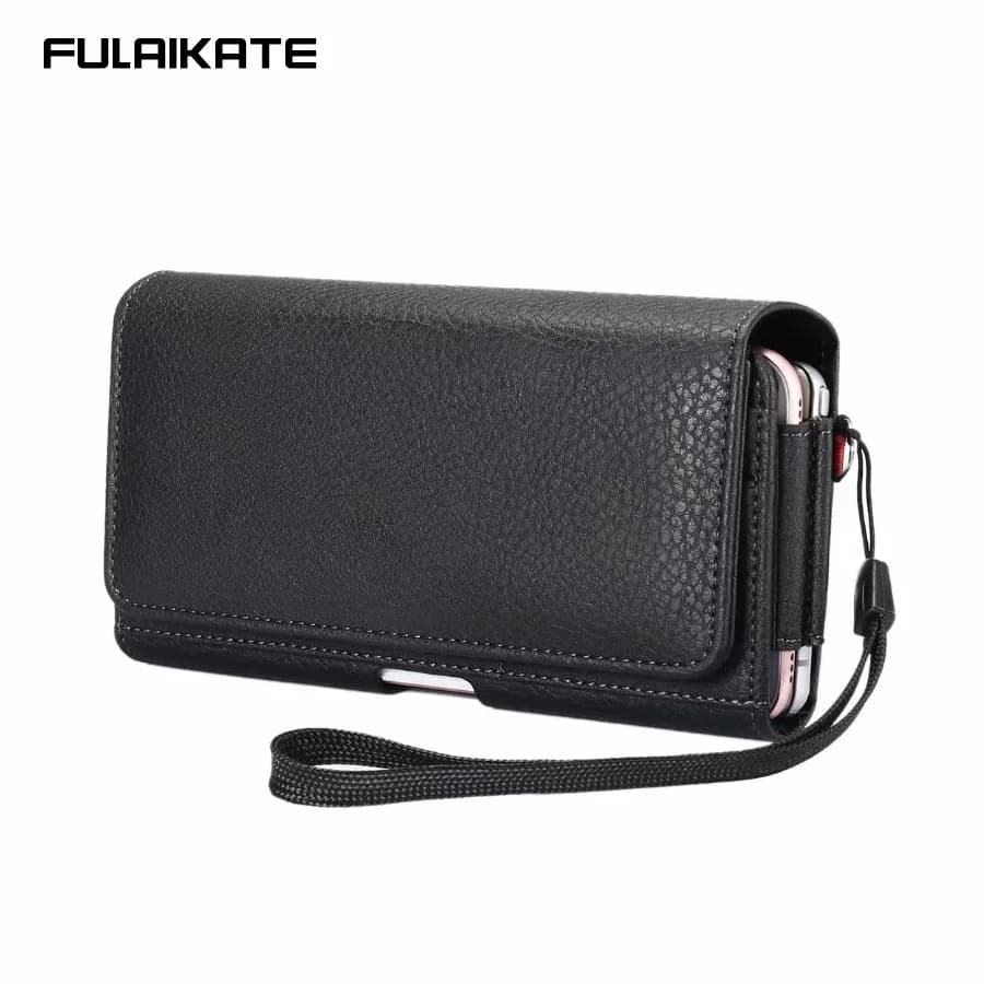 FULAIKATE Double Compartment Design Men's Phone Bag Waist Mobile Pouch Hanging on Belt Lanyard Card Pocket Universal Holster 6.9