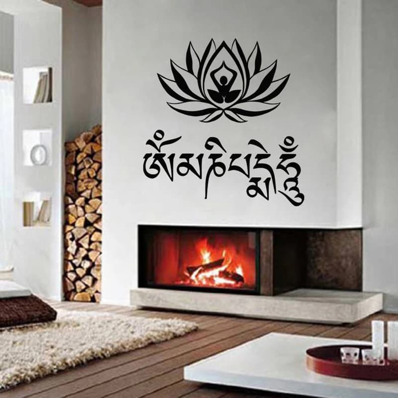 Lotus Flower Meditation Buddha Yoga Mantra Om Mani Padme Hum Vinyl Sticker Wall Decor Home Living Room Bedroom Decals Mural S221