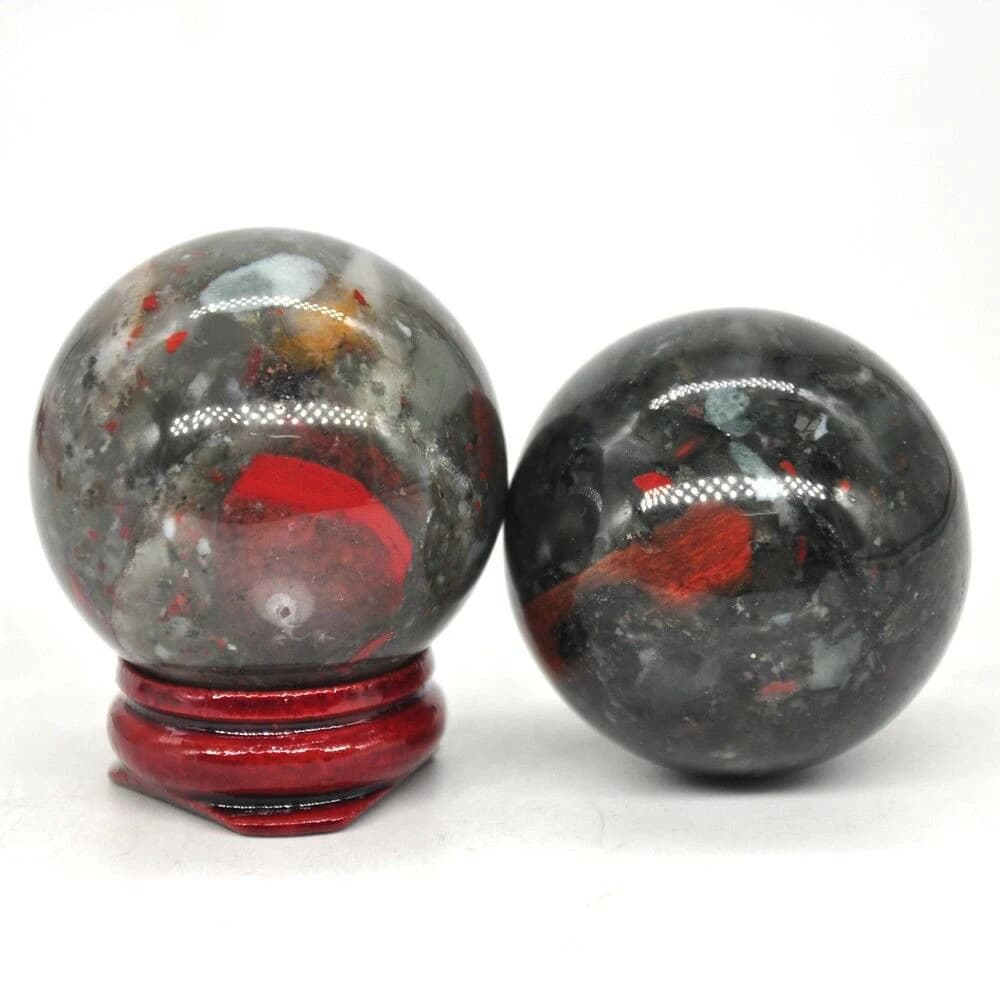 40mm Blood Stone Quartz Crystal Shpere Healing Natural Reiki Gemstone Massage Ball Trinket Decoration With Stand