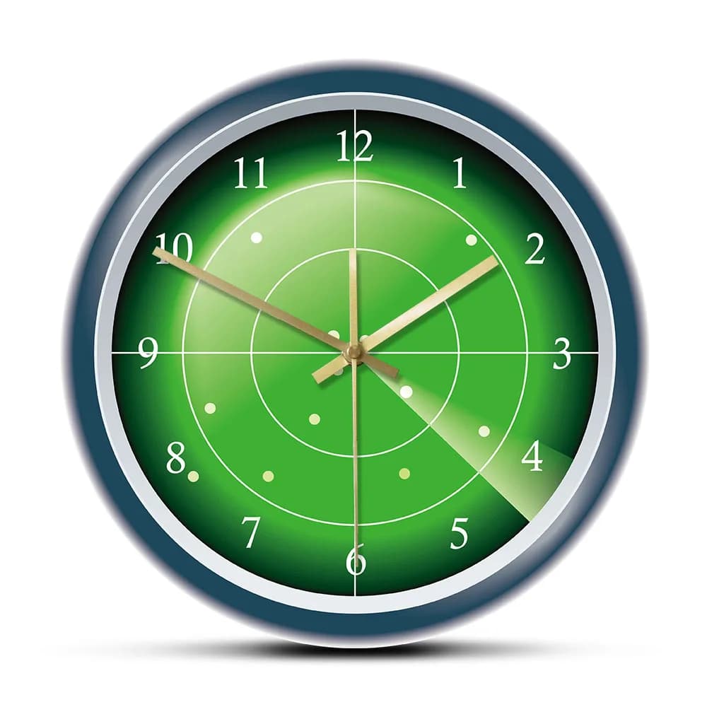 Military Green Radar Designer Wall Clock Hud Screen With Target Wall Art Aircraft Scanning Air Traffic Decorative Wall Watch