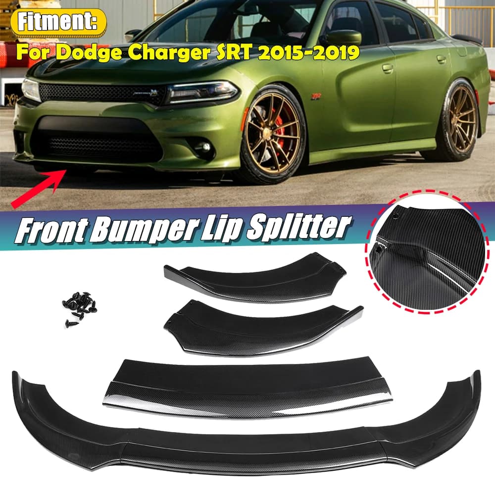 3Pcs Car Front Bumper Lip Protector Chin Splitter Bumper Lip Deflector Lips Carbon Look For Dodge For Charger SRT 2015-2019